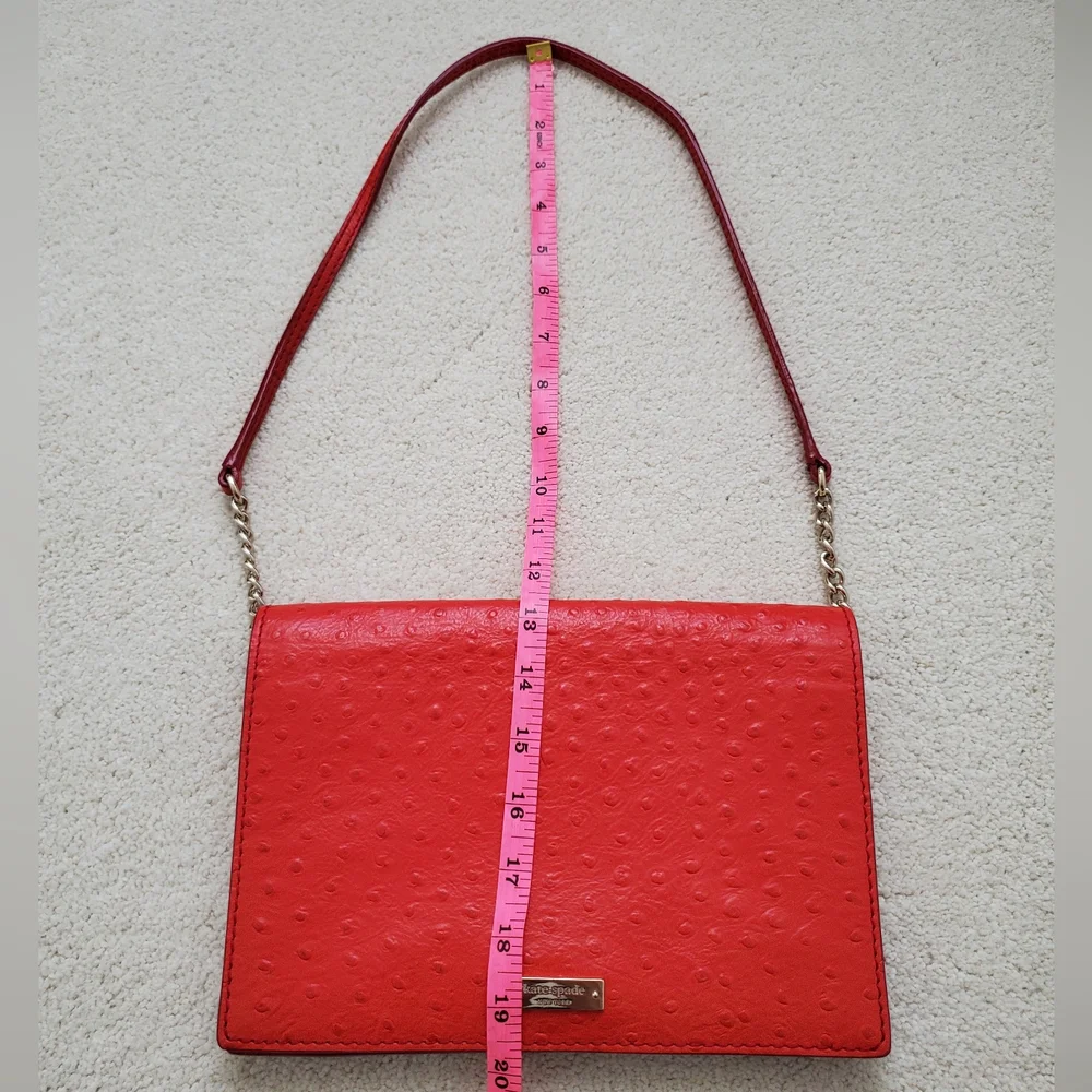 Kate Spade Portola Valley Ostrich Embossed Leather Shoulder Bag in Spice Red